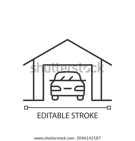 Parking space nearby linear icon. Residential garage. Accessible space for vehicles. Thin line customizable illustration. Contour symbol. Vector isolated outline drawing. Editable stroke