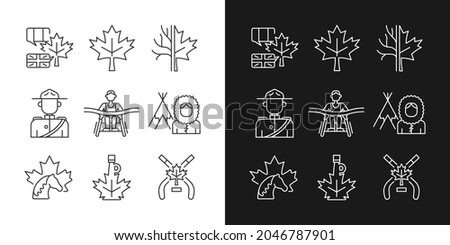 Canadian representation linear icons set for dark and light mode. Official country symbols. National heritage. Customizable thin line symbols. Isolated vector outline illustrations. Editable stroke