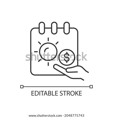 Unlimited PTO linear icon. Improving work-life balance. Unlimited vacation policy. Paid time off. Thin line customizable illustration. Contour symbol. Vector isolated outline drawing. Editable stroke