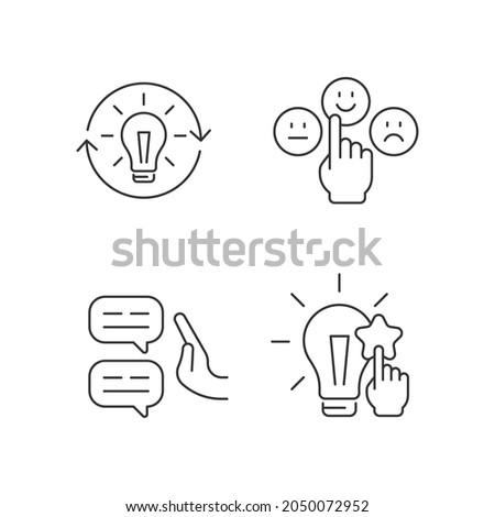 Logical and rational thinking linear icons set. Skeptical view. Information analysis and evaluation. Customizable thin line contour symbols. Isolated vector outline illustrations. Editable stroke