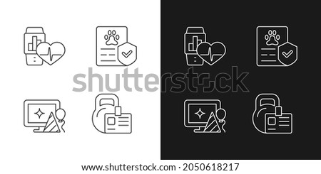 Motivating employees linear icons set for dark and light mode. Health tracker for worker. Workplace celebration. Customizable thin line symbols. Isolated vector outline illustrations. Editable stroke
