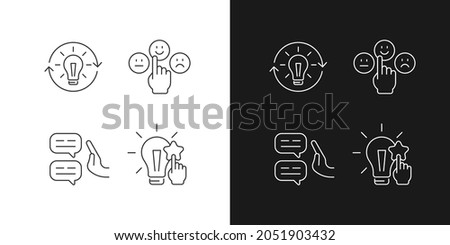 Logical and rational thinking linear icons set for dark and light mode. Emotional maturity. Skeptical view. Customizable thin line symbols. Isolated vector outline illustrations. Editable stroke