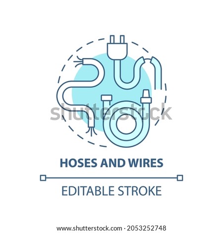 Hoses and wires blue concept icon. Waste collection and disposal abstract idea thin line illustration. Garden hose and electric wire recycle. Vector isolated outline color drawing. Editable stroke