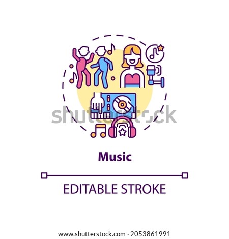 Music concept icon. Copyright object idea thin line illustration. Rights for musical work. Sound recording ownership. Musical composition. Vector isolated outline RGB color drawing. Editable stroke