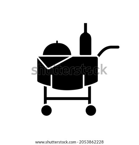 Room service black glyph icon. Hotel service enabling guests to choose items of food and drink for delivery to their hotel room. Silhouette symbol on white space. Vector isolated illustration