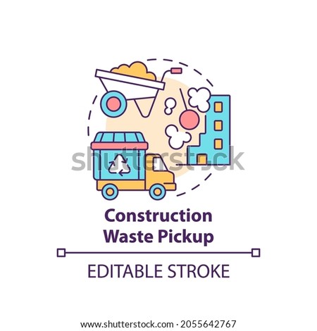 Construction waste pickup concept icon. Waste management abstract idea thin line illustration. Demolition rubbish collection and recycle. Vector isolated outline color drawing. Editable stroke