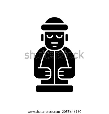 Jeju island statues black glyph icon. Dol hareubangs. National ethnic volcanic rock totem. Stone grandfather. Korean culture. Silhouette symbol on white space. Vector isolated illustration