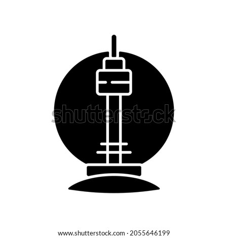 N Seoul tower black glyph icon. Korean culture. Namsan landmark. Television broadcasting, telecommunication and observation tower. Silhouette symbol on white space. Vector isolated illustration