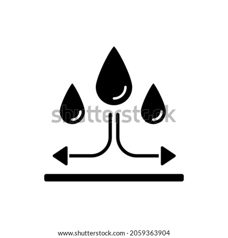 Water repellent fabric feature on fabric black glyph icon. Rain proof fiber. Impervious to water material. Special textile property. Silhouette symbol on white space. Vector isolated illustration Foto d'archivio © 