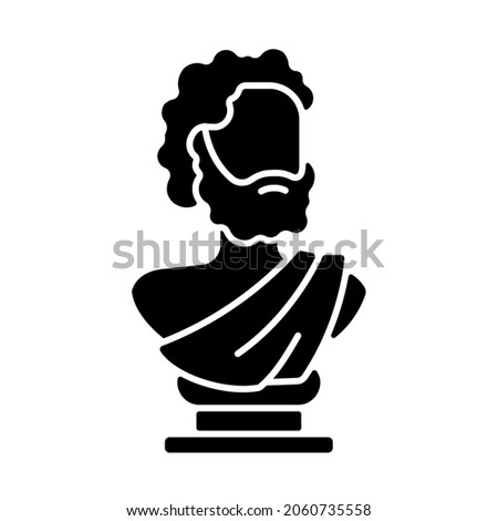 Ancient statue black glyph icon. Art history. Ancient greek sculpture. Depicting realistic human form. Sculpted philosopher bust. Silhouette symbol on white space. Vector isolated illustration