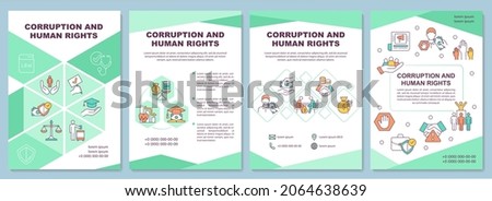 Corruption and human rights violation brochure template. Flyer, booklet, leaflet print, cover design with linear icons. Vector layouts for presentation, annual reports, advertisement pages