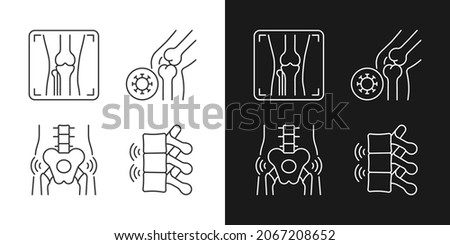 Extreme aching in bones linear icons set for dark and light mode. Arthritis x ray. Infectious joint disease. Customizable thin line symbols. Isolated vector outline illustrations. Editable stroke