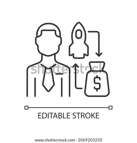 Venture capitalist linear icon. Private equity investor. Startup financier and shareholder. Thin line customizable illustration. Contour symbol. Vector isolated outline drawing. Editable stroke Foto stock © 