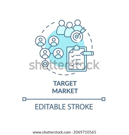 Target market blue concept icon. Identify segment of potential clients. Company customers. Business model abstract idea thin line illustration. Vector isolated outline color drawing. Editable stroke