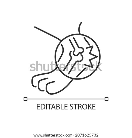 Arthritis linear icon. Pet joints inflammation. Animal disease. Lameness and stiffness symptoms. Thin line customizable illustration. Contour symbol. Vector isolated outline drawing. Editable stroke Foto d'archivio © 