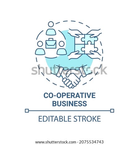 Co operative business blue concept icon. Social entrepreneurship type abstract idea thin line illustration. Co ops members own and run company. Vector isolated outline color drawing. Editable stroke