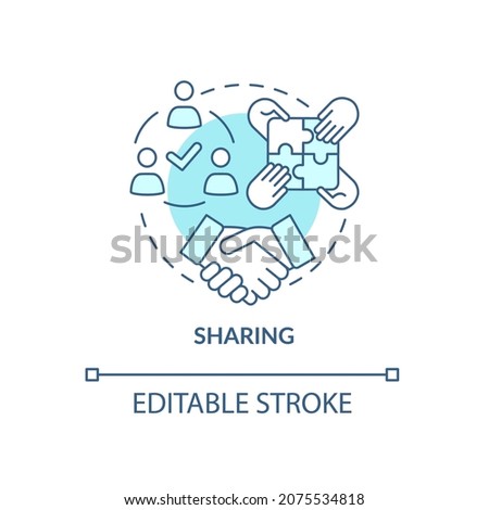 Sharing concept icon. Staff cooperation. Employee teamwork. Knowledge dissemination in organization abstract idea thin line illustration. Vector isolated outline color drawing. Editable stroke