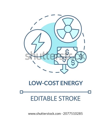 Low-cost energy blue concept icon. Nuclear energy advantage abstract idea thin line illustration. Low levelized price of electricity. Vector isolated outline color drawing. Editable stroke