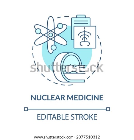 Nuclear medicine blue concept icon. Nuclear energy usage abstract idea thin line illustration. Chest x-ray and CT scanner. Radioactive materials. Vector isolated outline color drawing. Editable stroke