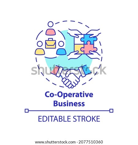 Co operative business concept icon. Social entrepreneurship type abstract idea thin line illustration. Co ops members own and run company. Vector isolated outline color drawing. Editable stroke