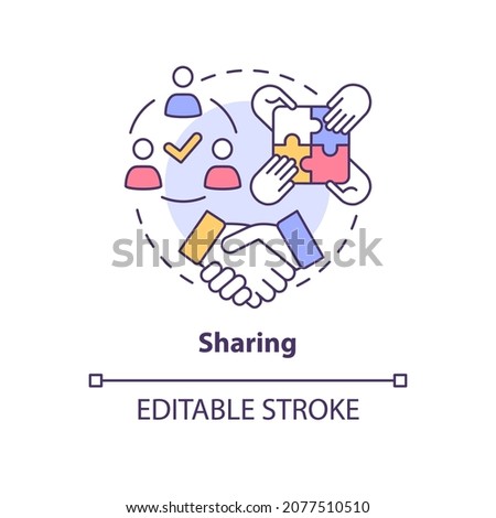 Sharing concept icon. Divide and allocate personal resources. Knowledge sharing in organization abstract idea thin line illustration. Vector isolated outline color drawing. Editable stroke