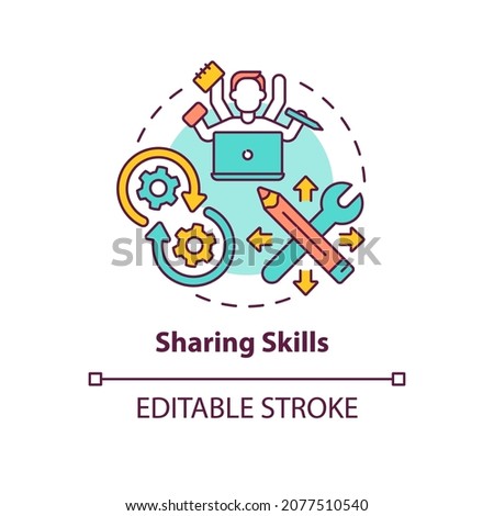 Sharing skills concept icon. Learning from professional. Social interaction. Knowledge dissemination abstract idea thin line illustration. Vector isolated outline color drawing. Editable stroke