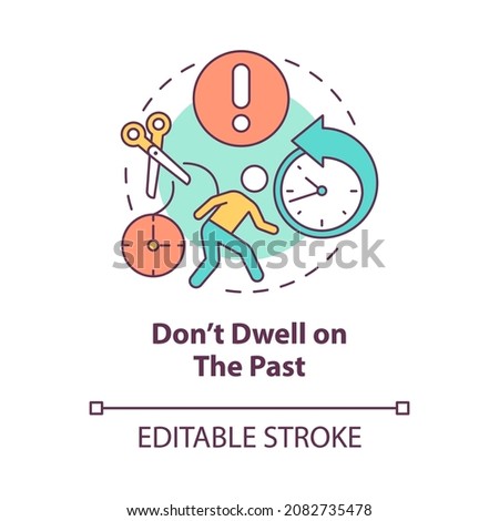 Dont dwell on the past concept icon. Recalling old mistakes. Negative memories problem. Self sabotaging abstract idea thin line illustration. Vector isolated outline color drawing. Editable stroke