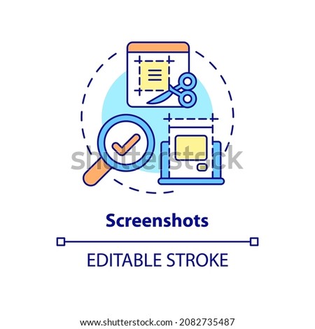 Screenshots concept icon. Capture work software screen on computer. Employee monitoring abstract idea thin line illustration. Vector isolated outline color drawing. Editable stroke