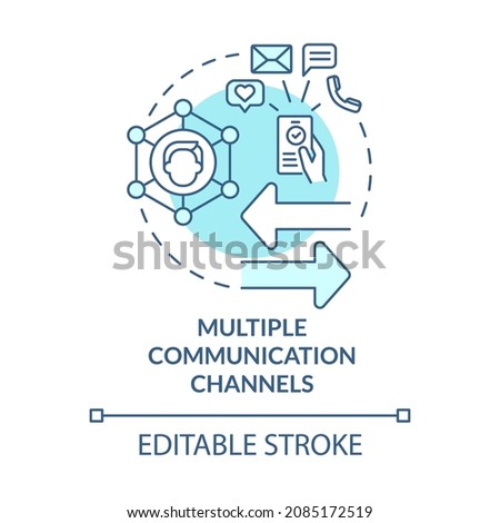 Multiple communication channels blue concept icon. Multi-channels services. People connecting network abstract idea thin line illustration. Vector isolated outline color drawing. Editable stroke