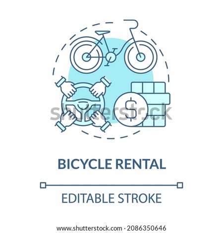 Bicycle rental blue concept icon. Bicycle sharing category abstract idea thin line illustration. Bike hire business. Free public bike rent. Vector isolated outline color drawing. Editable stroke
