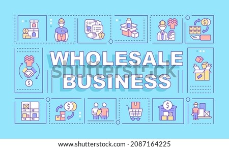 Wholesale business word concepts banner. Distribution company. Infographics with linear icons on blue background. Isolated creative typography. Vector outline color illustration with text