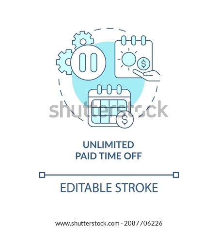 Unlimited vacation concept icon. Receiving salary during non work period abstract idea thin line illustration. Isolated outline drawing. Editable stroke. Roboto-Medium, Myriad Pro-Bold fonts used