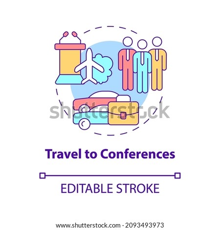 Travel to conferences concept icon. Sending employees to skillshare event abstract idea thin line illustration. Isolated outline drawing. Editable stroke. Roboto-Medium, Myriad Pro-Bold fonts used