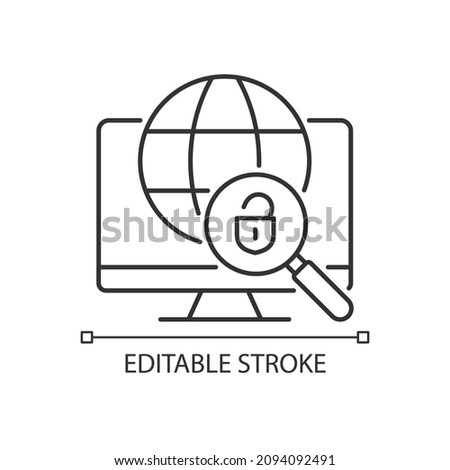 DNS tunneling detecting linear icon. Detect attackers by request analysis. Thin line customizable illustration. Contour symbol. Vector isolated outline drawing. Editable stroke. Arial font used