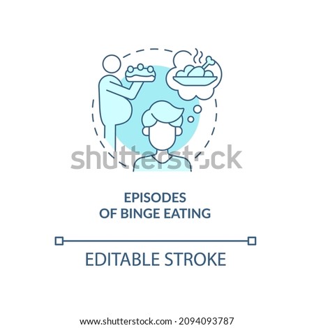 Binge eating turquoise concept icon. Uncontrolled consumption. Overeating abstract idea thin line illustration. Isolated outline drawing. Editable stroke. Roboto-Medium, Myriad Pro-Bold fonts used