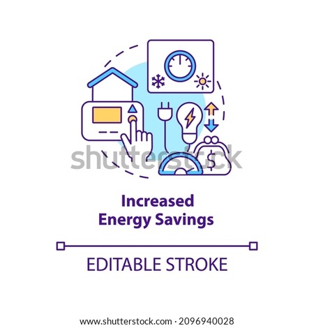 Increased energy savings concept icon. Home automation advantages abstract idea thin line illustration. Isolated outline drawing. Editable stroke. Roboto-Medium, Myriad Pro-Bold fonts used