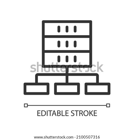 Data set technology linear pixel perfect icon. Virtual storage for information. Thin line customizable illustration. Contour symbol. Vector isolated outline drawing. Editable stroke. Arial font used