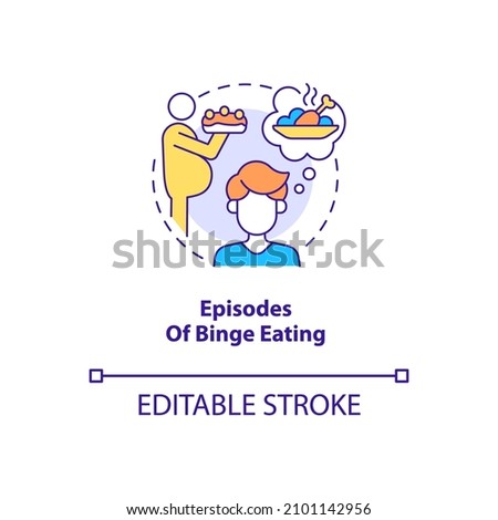 Episodes of binge eating concept icon. Bulimia symptom. Overeating abstract idea thin line illustration. Isolated outline drawing. Editable stroke. Roboto-Medium, Myriad Pro-Bold fonts used