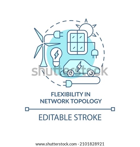 Flexibility in network topology turquoise concept icon. Smart grid benefits abstract idea thin line illustration. Isolated outline drawing. Editable stroke. Roboto-Medium, Myriad Pro-Bold fonts used