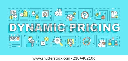 Dynamic pricing word concepts turquoise banner. Market dynamics. Infographics with linear icons on background. Isolated typography. Vector color illustration with text. Arial-Black font used