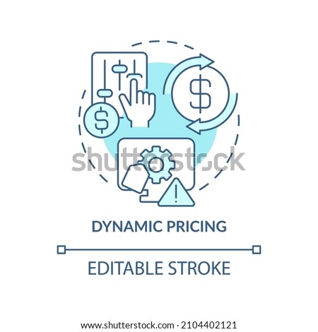 Dynamic pricing turquoise concept icon. Changing market dynamics abstract idea thin line illustration. Isolated outline drawing. Editable stroke. Roboto-Medium, Myriad Pro-Bold fonts used