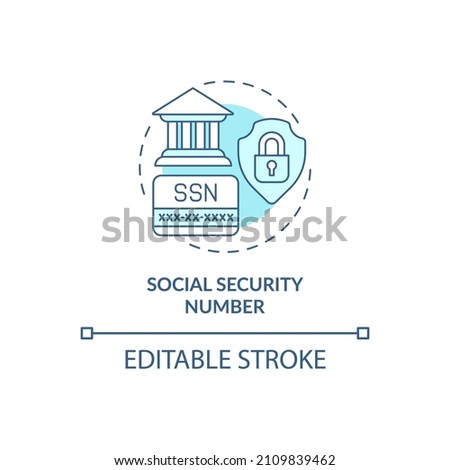 Social security number turquoise concept icon. Highly sensitive data abstract idea thin line illustration. Isolated outline drawing. Editable stroke. Roboto-Medium, Myriad Pro-Bold fonts used