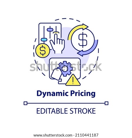Dynamic pricing concept icon. Marketing strategy abstract idea thin line illustration. Prices adjustment. Isolated outline drawing. Editable stroke. Roboto-Medium, Myriad Pro-Bold fonts used