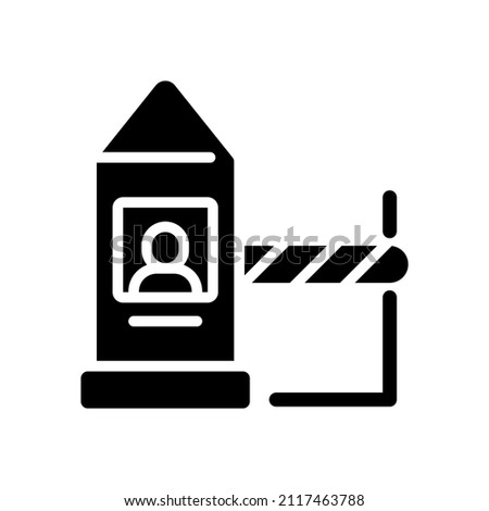 Land border checkpoint black glyph icon. Inspection and control. Crossing country border. Terminal and port. Import monitoring. Silhouette symbol on white space. Vector isolated illustration