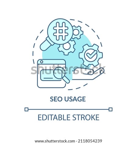 SEO usage turquoise concept icon. Digital content optimization. Marketing trend abstract idea thin line illustration. Isolated outline drawing. Editable stroke. Arial, Myriad Pro-Bold fonts used