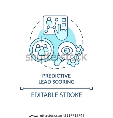 Predictive lead scoring turquoise concept icon. AI usage in marketing abstract idea thin line illustration. Isolated outline drawing. Editable stroke. Arial, Myriad Pro-Bold fonts used