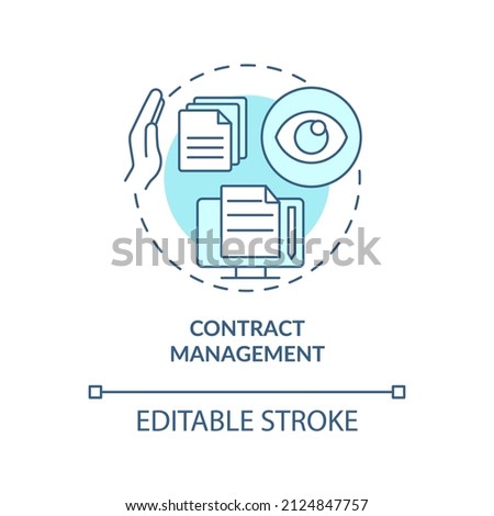 Contract management turquoise concept icon. Examples of automation in business abstract idea thin line illustration. Isolated outline drawing. Editable stroke. Arial, Myriad Pro-Bold fonts used