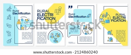 Rural electrification blue and yellow brochure template. Booklet print design with linear icons. Vector layouts for presentation, annual reports, ads. Questrial-Regular, Lato-Regular fonts used