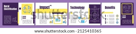 Countryside electrification purple brochure template. Booklet print design with linear icons. Vector layouts for presentation, annual reports, ads. Anton-Regular, Lato-Regular fonts used