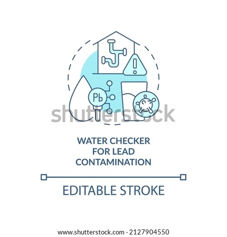 Water checker for lead contamination turquoise concept icon. Protect drinking water abstract idea thin line illustration. Isolated outline drawing. Editable stroke. Arial, Myriad Pro-Bold fonts used